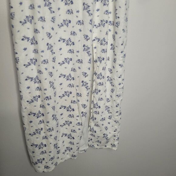 House Of Harlow 1960 Linen Smocked Floral  Blue White Midi Dress Medium - Picture 3 of 8
